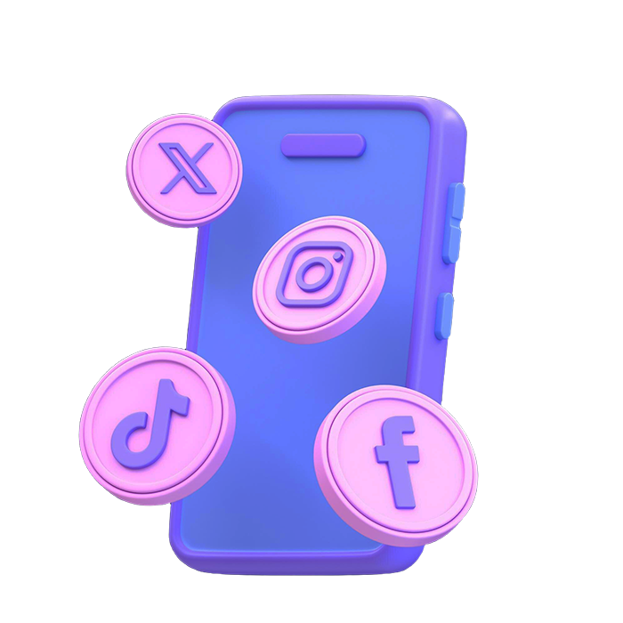 social media logo floating phone