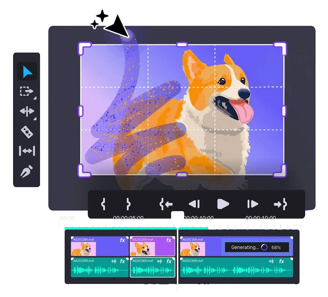 AI-powered video editor interface showing crypto content being clipped into short-form clips